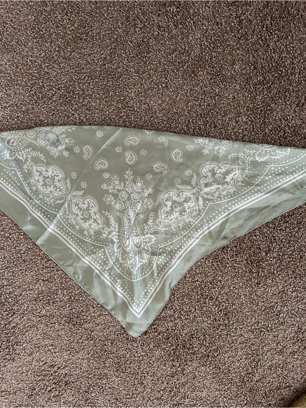 Sage Green Paisley Print Satin Square Scarf Bandana Boho Grandma Core